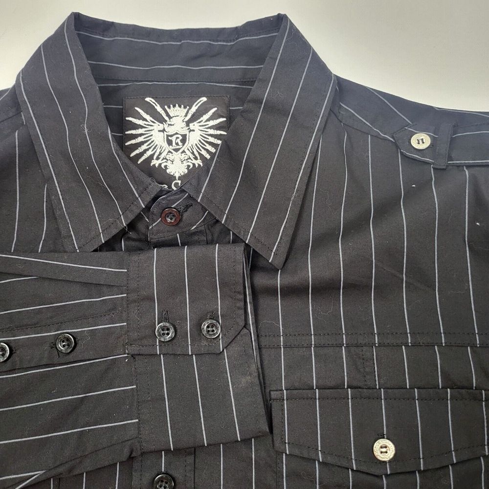 Rare Concept Button Down Shirt Men's 2XL Long Sleeve Black‎ Silver Embroidered